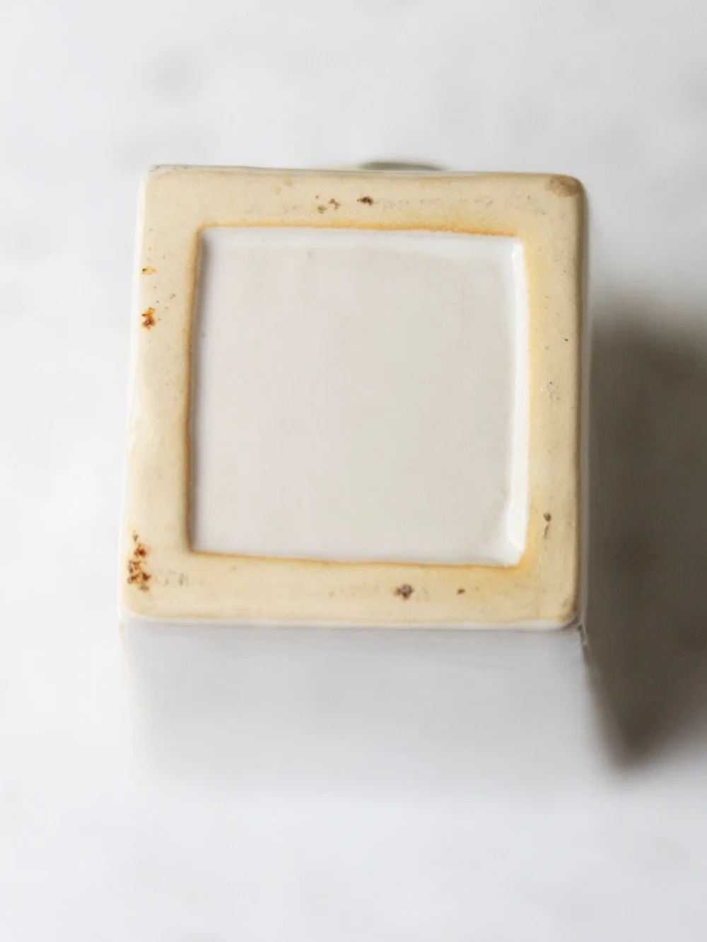 Cream off white square tulip ceramic pottery vase 6.5